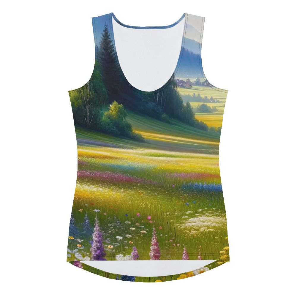 Ölgemälde einer Almwiese, Meer aus Wildblumen in Gelb- und Lilatönen - Damen Tanktop (All-Over Print) berge xxx yyy zzz