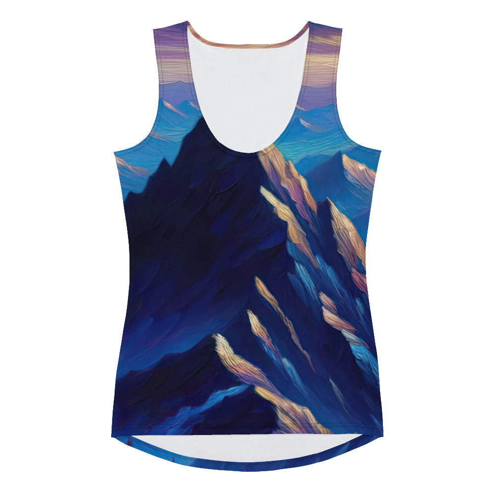 Ölgemälde eines ruhigen Alpenabends mit Bergsteigersilhouette auf dem Gipfel - Damen Tanktop (All-Over Print) wandern xxx yyy zzz