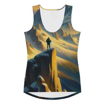 Ölgemälde eines Wanderers bei Morgendämmerung auf Alpengipfeln mit goldenem Sonnenlicht - Damen Tanktop (All-Over Print) wandern xxx yyy zzz