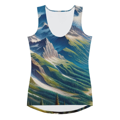 Panorama-Ölgemälde der Alpen mit schneebedeckten Gipfeln und schlängelnden Flusstälern - Damen Tanktop (All-Over Print) berge xxx yyy zzz