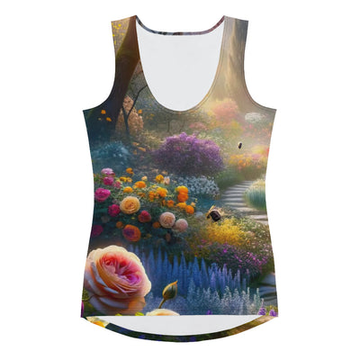 Foto einer Gartenszene im Frühling mit Weg durch blühende Rosen und Veilchen - Damen Tanktop (All-Over Print) camping xxx yyy zzz