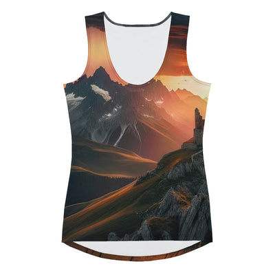 Foto einer Alpenburg bei stürmischem Sonnenuntergang, dramatische Wolken und Sonnenstrahlen - Damen Tanktop (All-Over Print) berge xxx yyy zzz