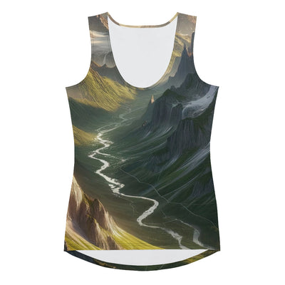 Fotorealistisches Bild der Alpen mit österreichischer Flagge, scharfen Gipfeln und grünen Tälern - Damen Tanktop (All-Over Print) berge xxx yyy zzz