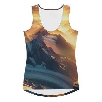 Fotorealistische Darstellung der Alpen bei Sonnenaufgang, Wanderin unter einem gold-purpurnen Himmel - Damen Tanktop (All-Over Print) wandern xxx yyy zzz