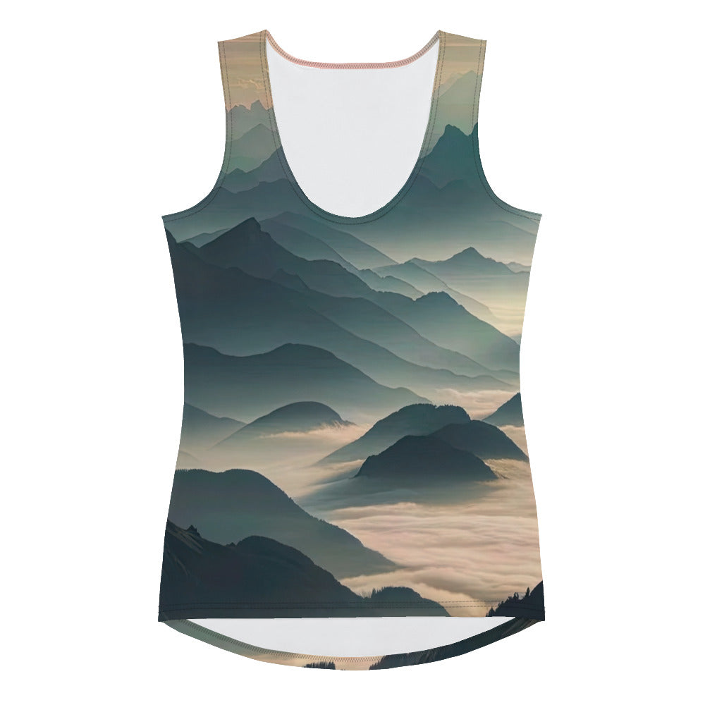 Foto der Alpen im Morgennebel, majestätische Gipfel ragen aus dem Nebel - Damen Tanktop (All-Over Print) berge xxx yyy zzz