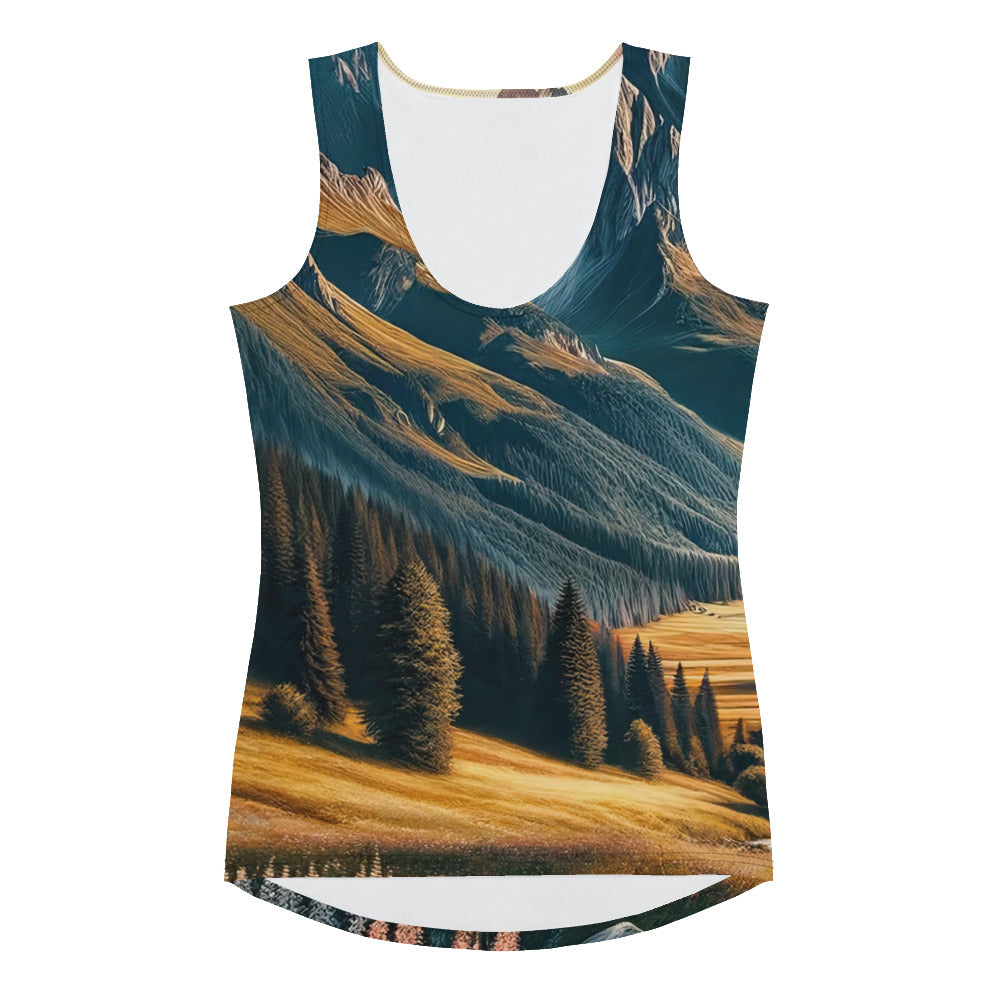 Quadratisches Kunstwerk der Alpen, majestätische Berge unter goldener Sonne - Damen Tanktop (All-Over Print) berge xxx yyy zzz