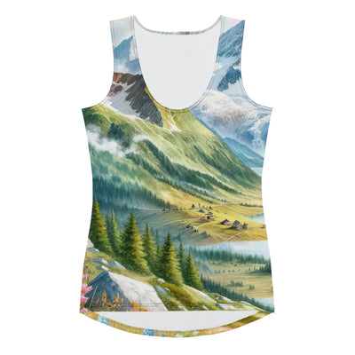 Quadratisches Aquarell der Alpen, Berge mit schneebedeckten Spitzen - Damen Tanktop (All-Over Print) berge xxx yyy zzz