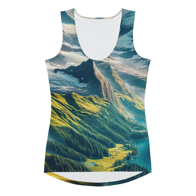 Ultraepische, fotorealistische Darstellung der Schweizer Alpenlandschaft mit Schweizer Flagge - Damen Tanktop (All-Over Print) berge xxx yyy zzz