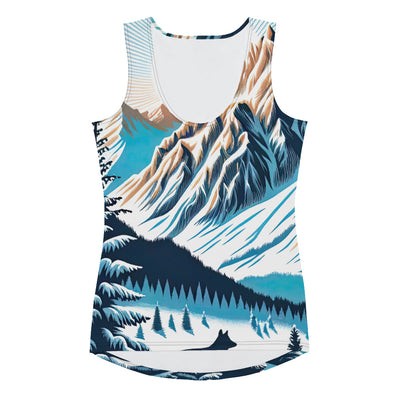 Vektorgrafik eines Wolfes im winterlichen Alpenmorgen, Berge mit Schnee- und Felsmustern - Damen Tanktop (All-Over Print) berge xxx yyy zzz