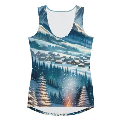 Aquarell eines Winterabends in den Alpen mit Lagerfeuer und Wanderern, glitzernder Neuschnee - Damen Tanktop (All-Over Print) camping xxx yyy zzz