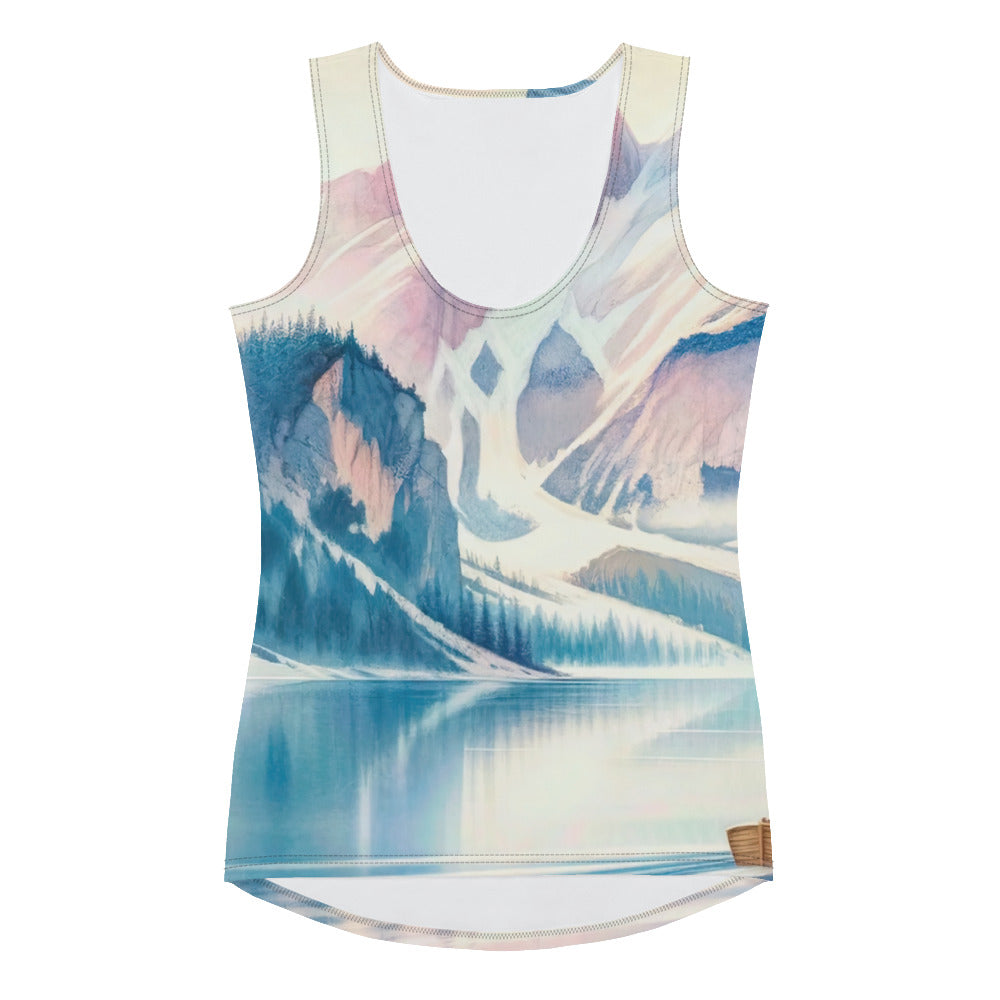 Aquarell eines klaren Alpenmorgens, Boot auf Bergsee in Pastelltönen - Damen Tanktop (All-Over Print) berge xxx yyy zzz