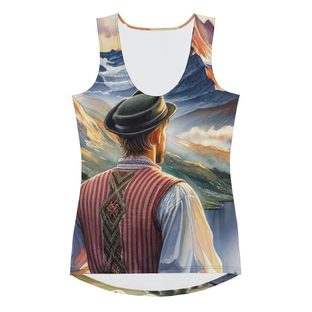 Aquarell einer Berglandschaft in der goldenen Stunde mit österreichischem Wanderer - Damen Tanktop (All-Over Print) wandern xxx yyy zzz