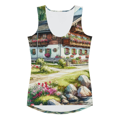 Aquarell der frühlingshaften Alpenkette mit österreichischer Flagge und schmelzendem Schnee - Damen Tanktop (All-Over Print) berge xxx yyy zzz