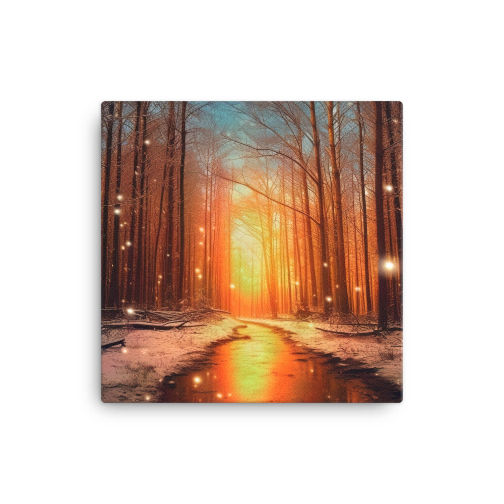 Bäume im Winter, Schnee, Sonnenaufgang und Fluss - Leinwand camping xxx 30.5 x 30.5 cm