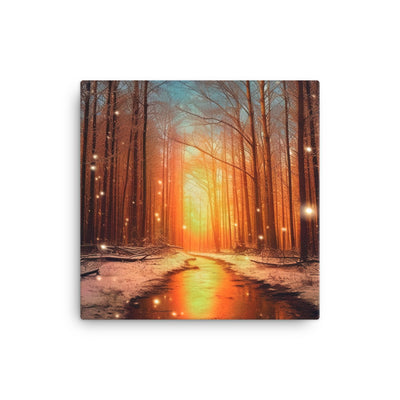 Bäume im Winter, Schnee, Sonnenaufgang und Fluss - Leinwand camping xxx 30.5 x 30.5 cm