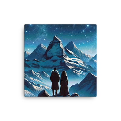 Alpenwinternacht: Digitale Kunst mit Wanderern in Bergen und Sternenhimmel - Leinwand wandern xxx yyy zzz 30.5 x 30.5 cm