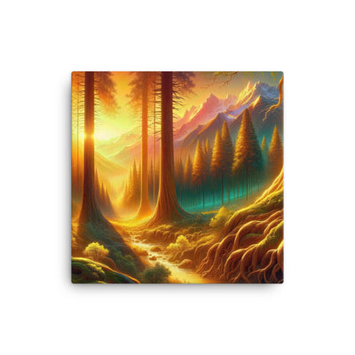 Golden-Stunde Alpenwald, Sonnenlicht durch Blätterdach - Leinwand camping xxx yyy zzz 30.5 x 30.5 cm