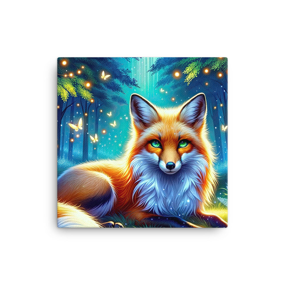 Funkelnder Nachtfuchs auf Waldlichtung mit Feuerwerk - Leinwand camping xxx yyy zzz 30.5 x 30.5 cm