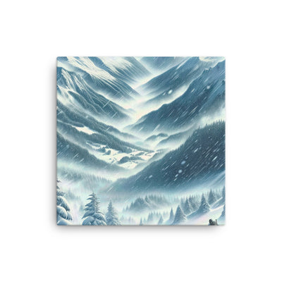 Alpine Wildnis im Wintersturm mit Skifahrer, verschneite Landschaft - Leinwand klettern ski xxx yyy zzz 30.5 x 30.5 cm