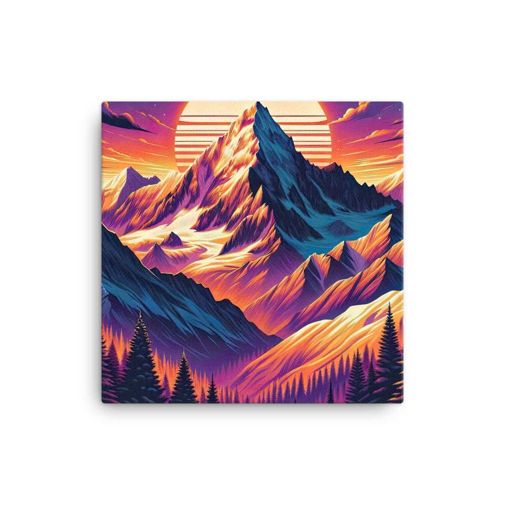 Lebendiger Alpen-Sonnenuntergang, schneebedeckte Gipfel in warmen Tönen - Leinwand berge xxx yyy zzz 30.5 x 30.5 cm