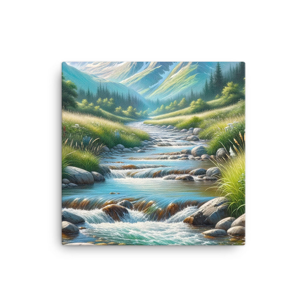 Sanfter Gebirgsbach in Ölgemälde, klares Wasser über glatten Felsen - Leinwand berge xxx yyy zzz 30.5 x 30.5 cm