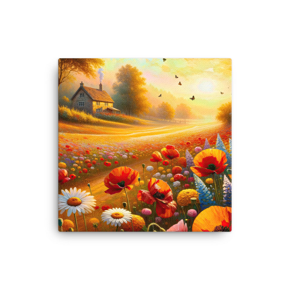 Ölgemälde eines Blumenfeldes im Sonnenuntergang, leuchtende Farbpalette - Leinwand camping xxx yyy zzz 30.5 x 30.5 cm