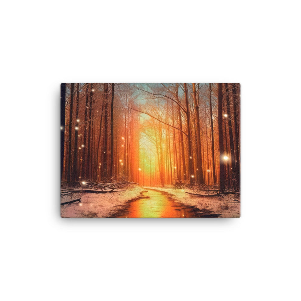 Bäume im Winter, Schnee, Sonnenaufgang und Fluss - Leinwand camping xxx 30.5 x 40.6 cm