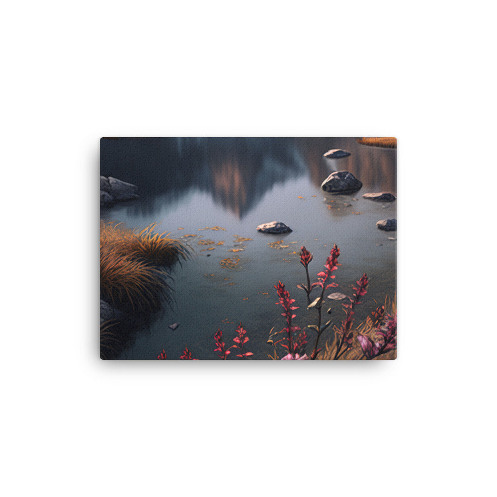 Berge, Bergsee und Blumen - Leinwand berge xxx 30.5 x 40.6 cm