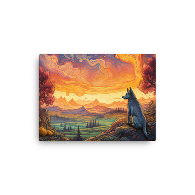 Hund auf Felsen - Epische bunte Landschaft - Malerei - Leinwand camping xxx 30.5 x 40.6 cm