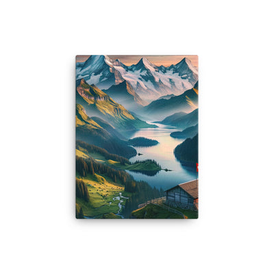 Schweizer Flagge, Alpenidylle: Dämmerlicht, epische Berge und stille Gewässer - Leinwand berge xxx yyy zzz 30.5 x 40.6 cm