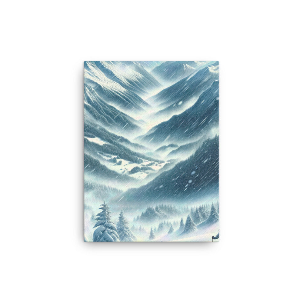 Alpine Wildnis im Wintersturm mit Skifahrer, verschneite Landschaft - Leinwand klettern ski xxx yyy zzz 30.5 x 40.6 cm