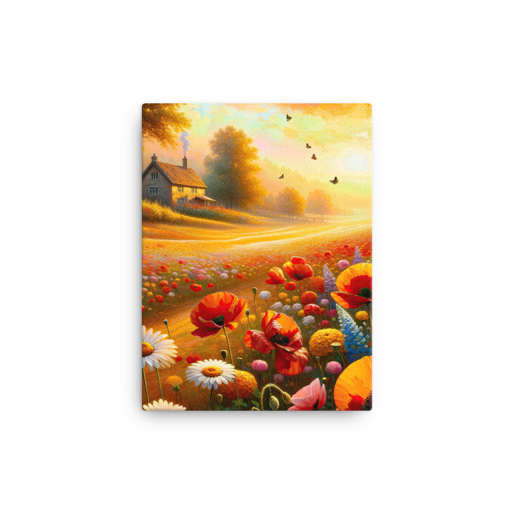 Ölgemälde eines Blumenfeldes im Sonnenuntergang, leuchtende Farbpalette - Leinwand camping xxx yyy zzz 30.5 x 40.6 cm