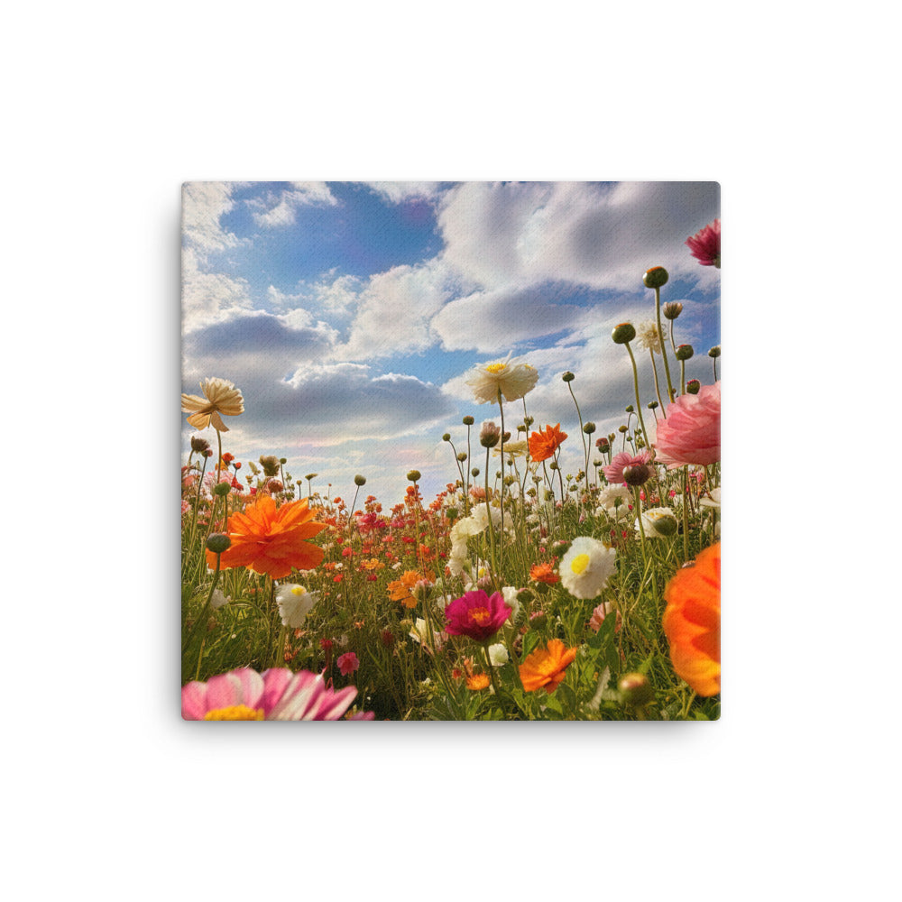 Blumenfeld und Sonnenschein - Leinwand camping xxx 40.6 x 40.6 cm