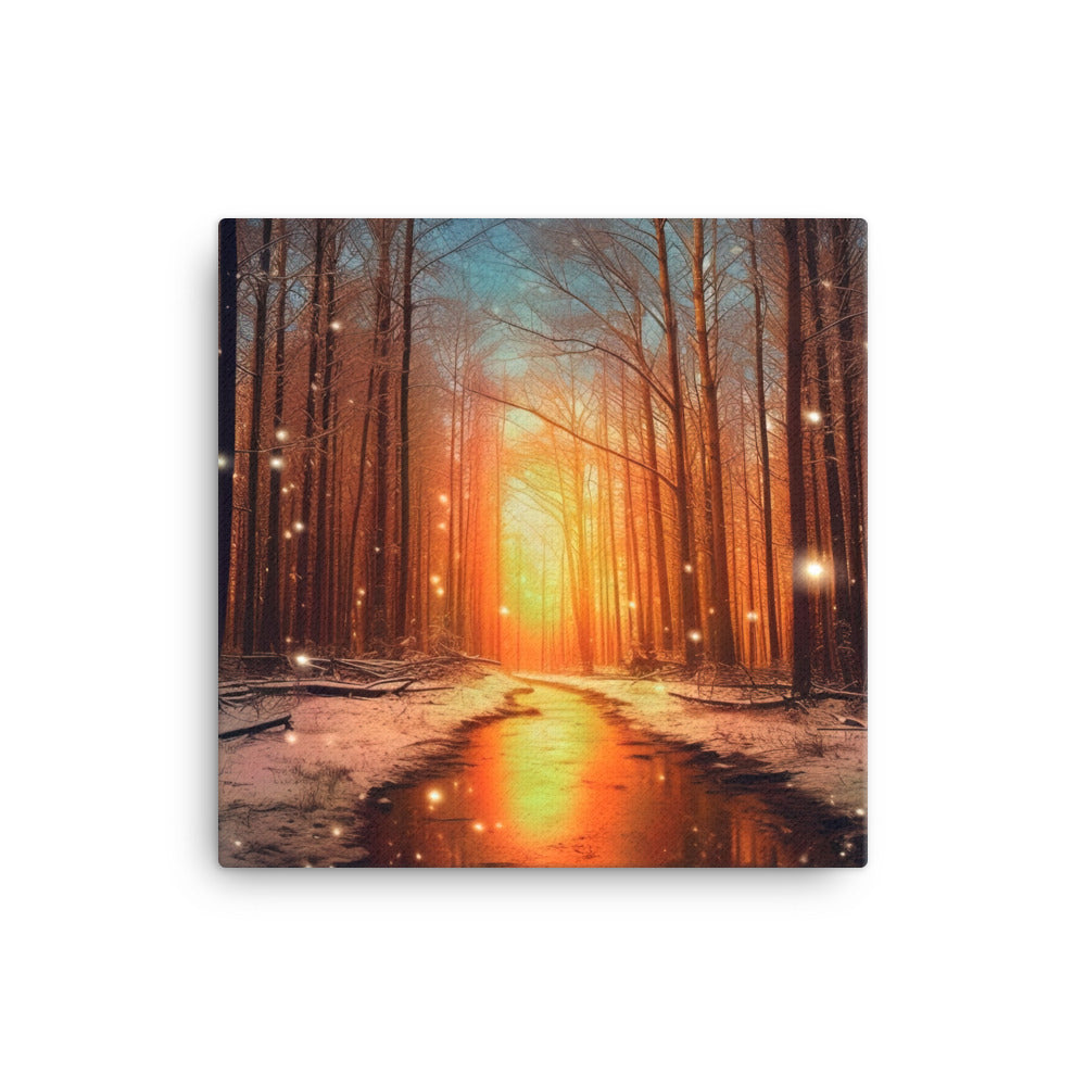 Bäume im Winter, Schnee, Sonnenaufgang und Fluss - Leinwand camping xxx 40.6 x 40.6 cm