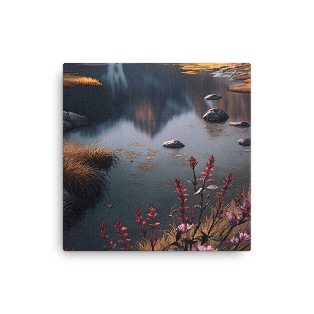 Berge, Bergsee und Blumen - Leinwand berge xxx 40.6 x 40.6 cm