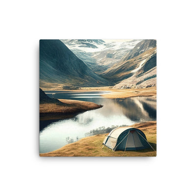 Zelt, Berge und Bergsee - Leinwand camping xxx 40.6 x 40.6 cm