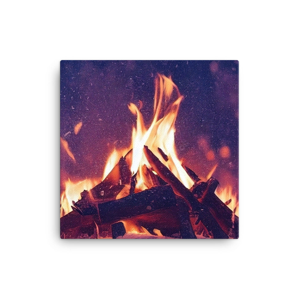 Lagerfeuer im Winter - Campingtrip Foto - Leinwand camping xxx 40.6 x 40.6 cm