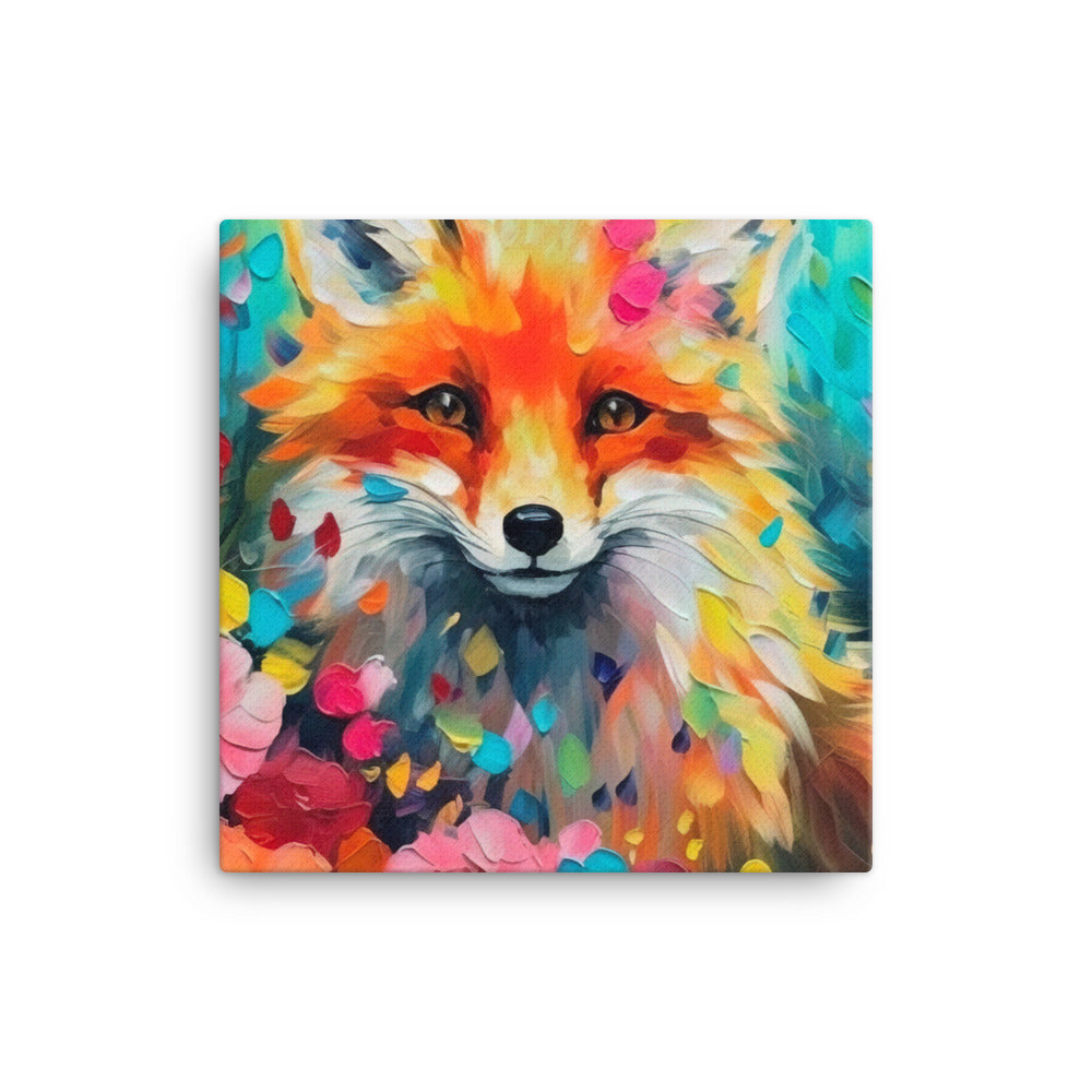 Schöner Fuchs im Blumenfeld - Farbige Malerei - Leinwand camping xxx 40.6 x 40.6 cm