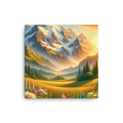 Heitere Alpenschönheit: Schneeberge und Wildblumenwiesen - Leinwand berge xxx yyy zzz 40.6 x 40.6 cm