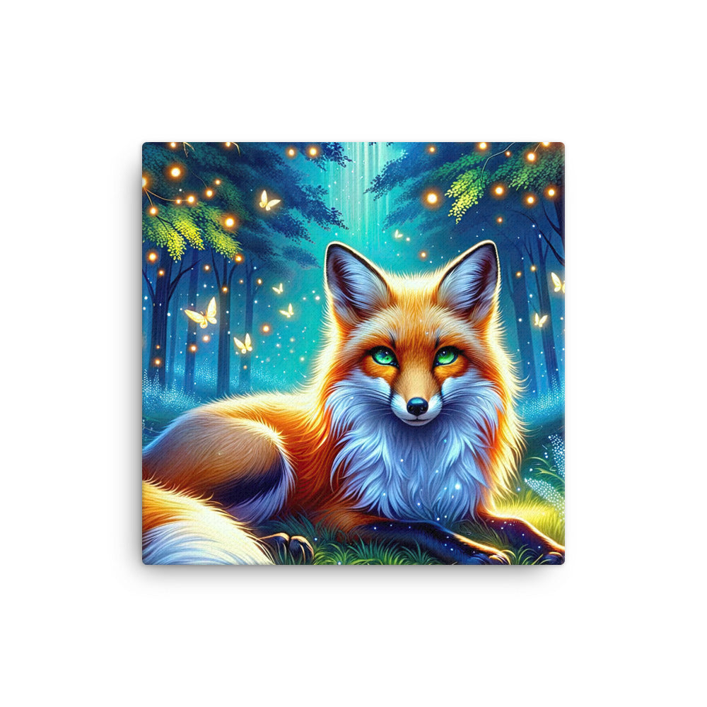 Funkelnder Nachtfuchs auf Waldlichtung mit Feuerwerk - Leinwand camping xxx yyy zzz 40.6 x 40.6 cm