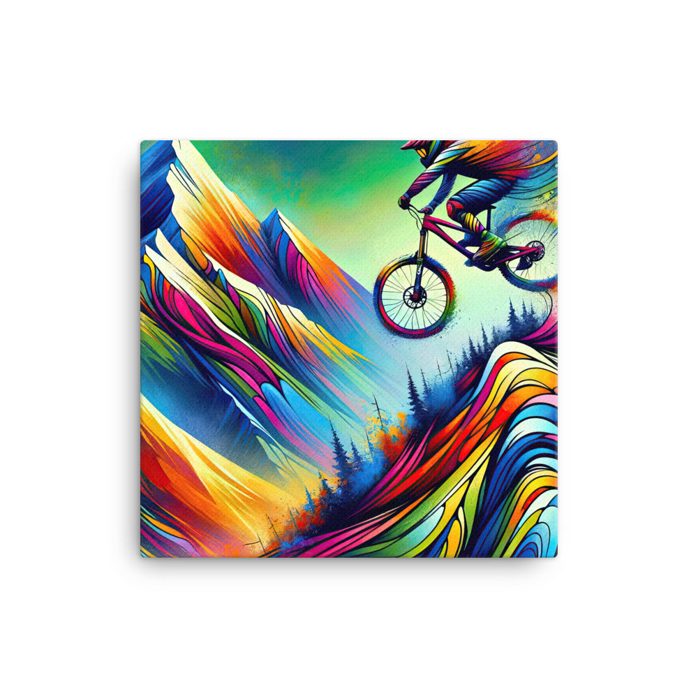 Mountainbiker in farbenfroher Alpenkulisse mit abstraktem Touch (M) - Leinwand xxx yyy zzz 40.6 x 40.6 cm