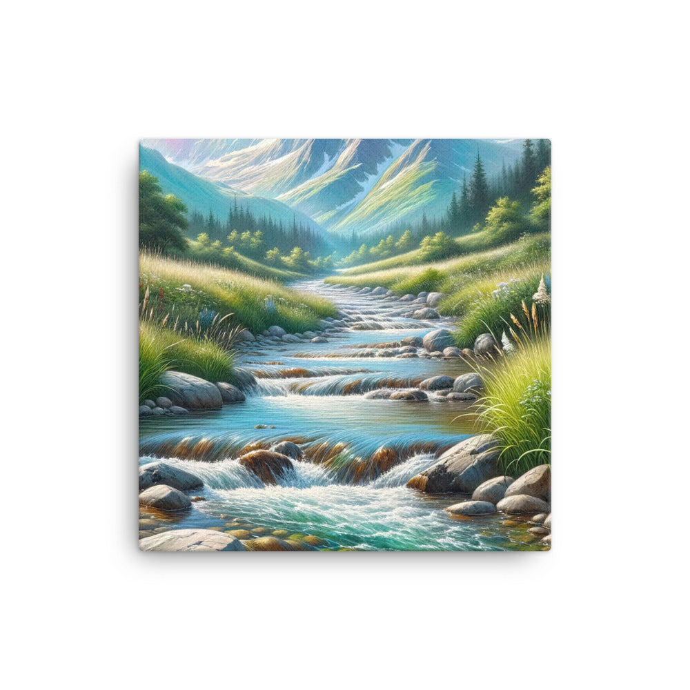 Sanfter Gebirgsbach in Ölgemälde, klares Wasser über glatten Felsen - Leinwand berge xxx yyy zzz 40.6 x 40.6 cm