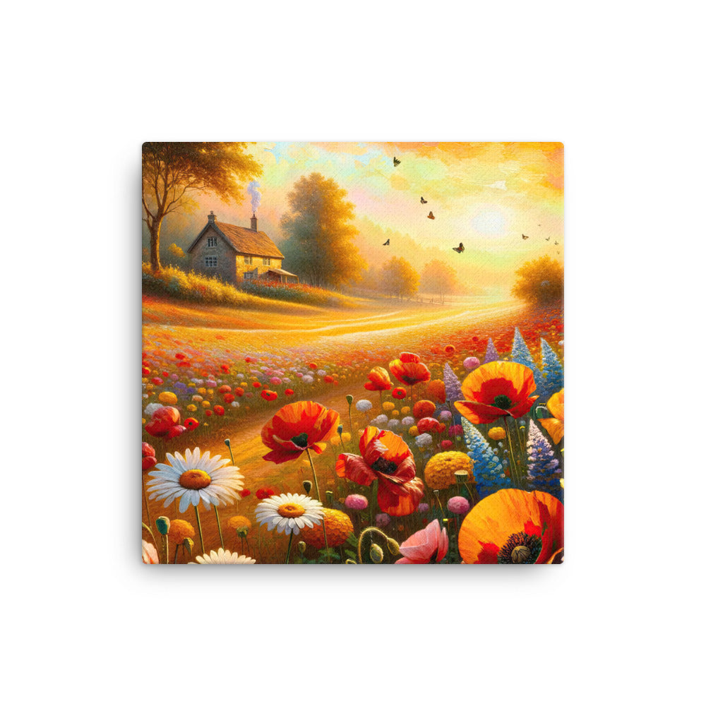 Ölgemälde eines Blumenfeldes im Sonnenuntergang, leuchtende Farbpalette - Leinwand camping xxx yyy zzz 40.6 x 40.6 cm