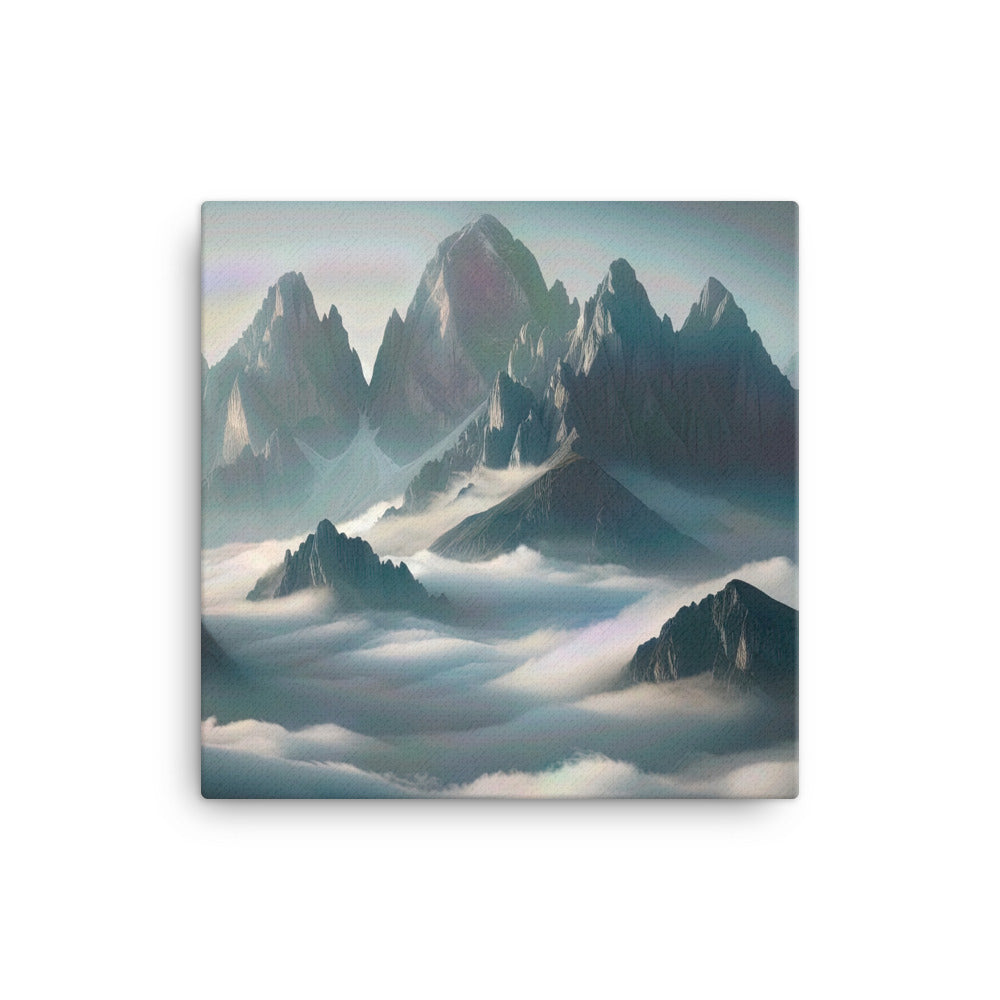 Foto eines nebligen Alpenmorgens, scharfe Gipfel ragen aus dem Nebel - Leinwand berge xxx yyy zzz 40.6 x 40.6 cm