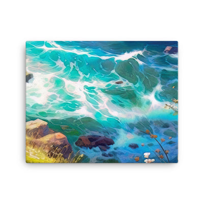 Berge, Blumen, Fluss und Steine - Malerei - Leinwand camping xxx 40.6 x 50.8 cm