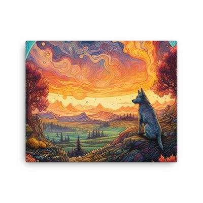 Hund auf Felsen - Epische bunte Landschaft - Malerei - Leinwand camping xxx 40.6 x 50.8 cm