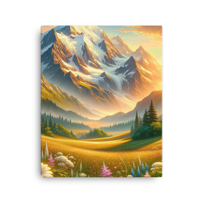 Heitere Alpenschönheit: Schneeberge und Wildblumenwiesen - Leinwand berge xxx yyy zzz 40.6 x 50.8 cm