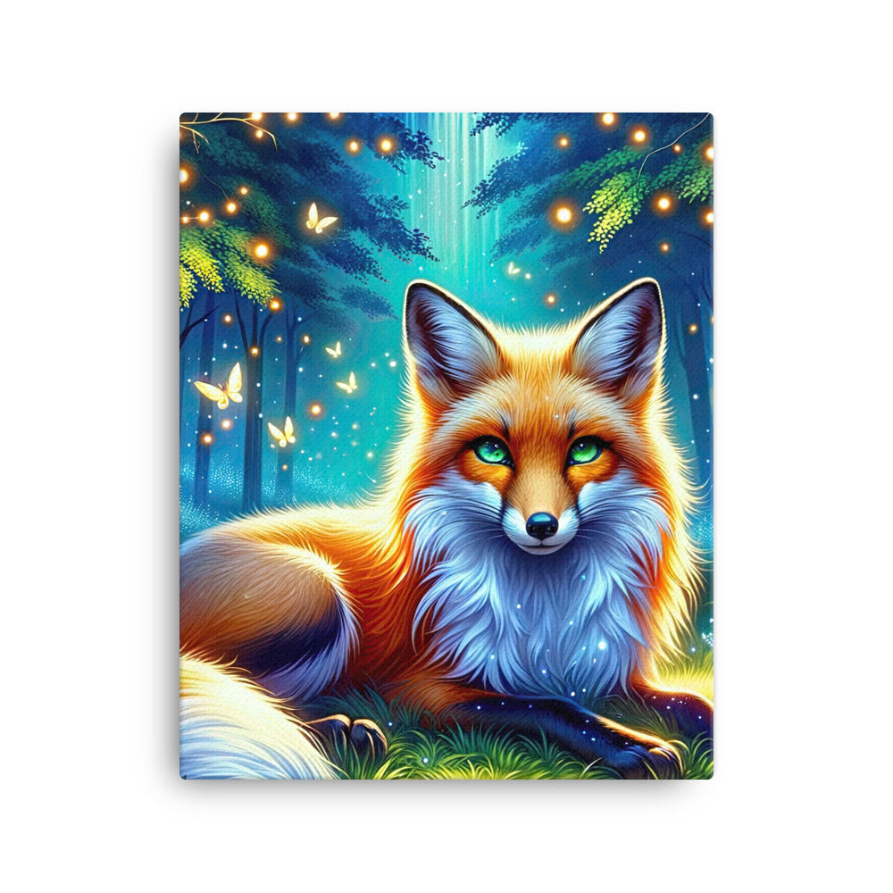 Funkelnder Nachtfuchs auf Waldlichtung mit Feuerwerk - Leinwand camping xxx yyy zzz 40.6 x 50.8 cm