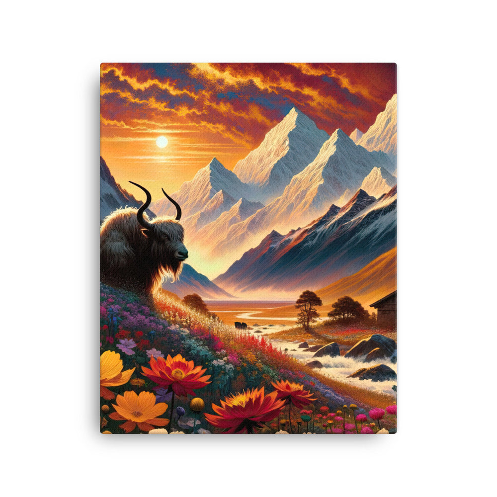 Magischer Alpenabend mit Hochlandkuh und goldener Sonnenkulisse - Leinwand berge xxx yyy zzz 40.6 x 50.8 cm