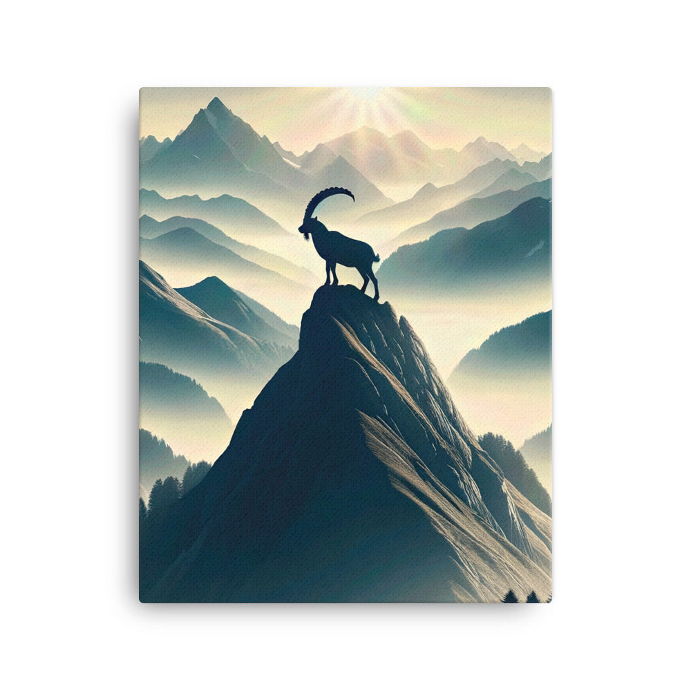 Morgendlicher Steinbock auf Alpengipfel, steile Berghänge - Leinwand berge xxx yyy zzz 40.6 x 50.8 cm